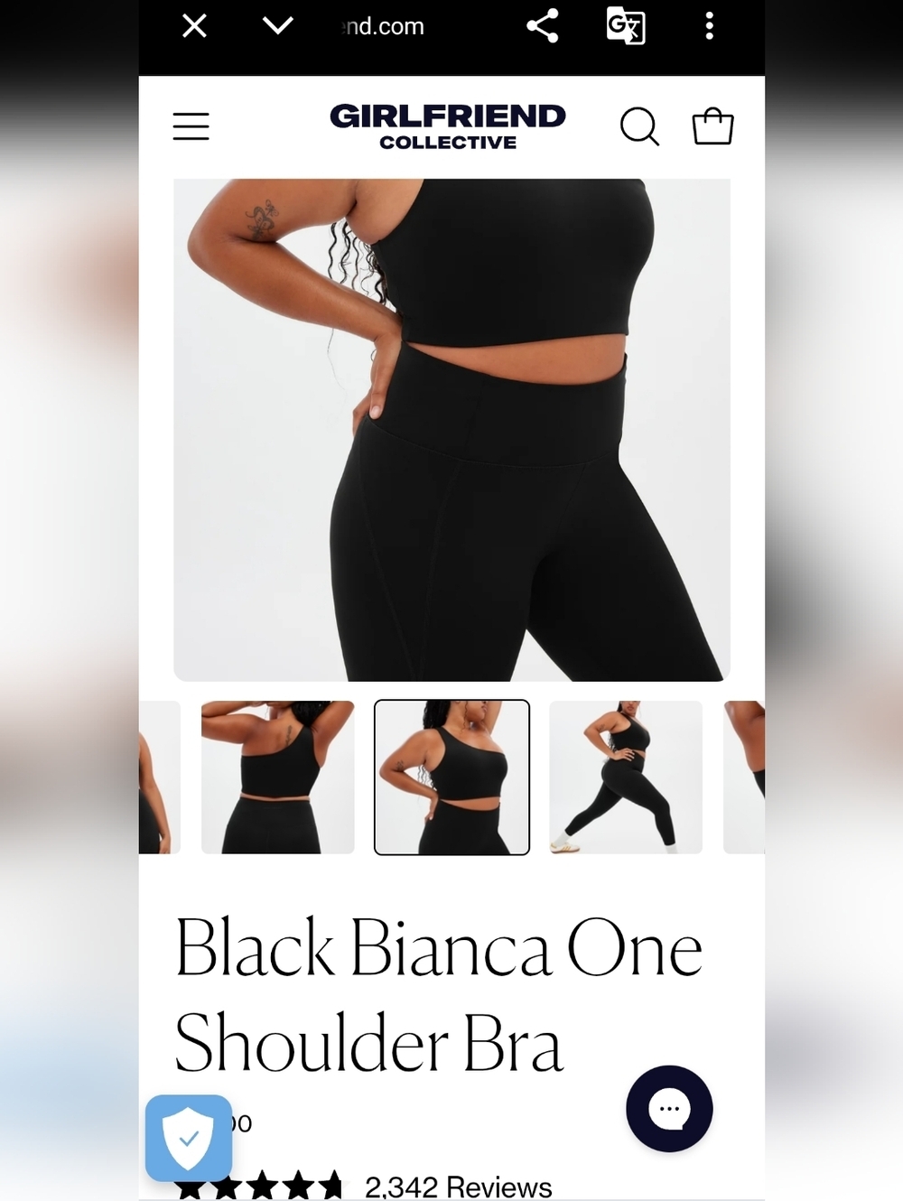 Girlfriend Collective Black Bianca One Shoulder Sports Bra Large - Picture 5 of 13
